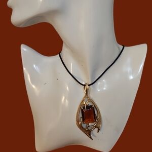 VTG SARAH COVENTRY 1963 Witchy Crystal Molten Topaz Pendant Rope Necklace